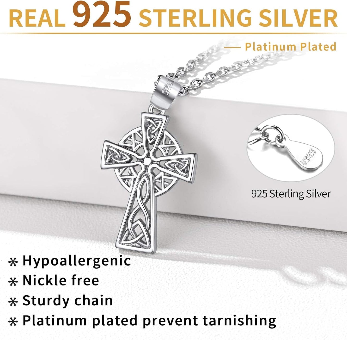 925 Sterling Silver Good Luck Irish Celtic Knot Necklaces Vintage Triangle/Cross/Round Pendant Necklaces Gift for Women