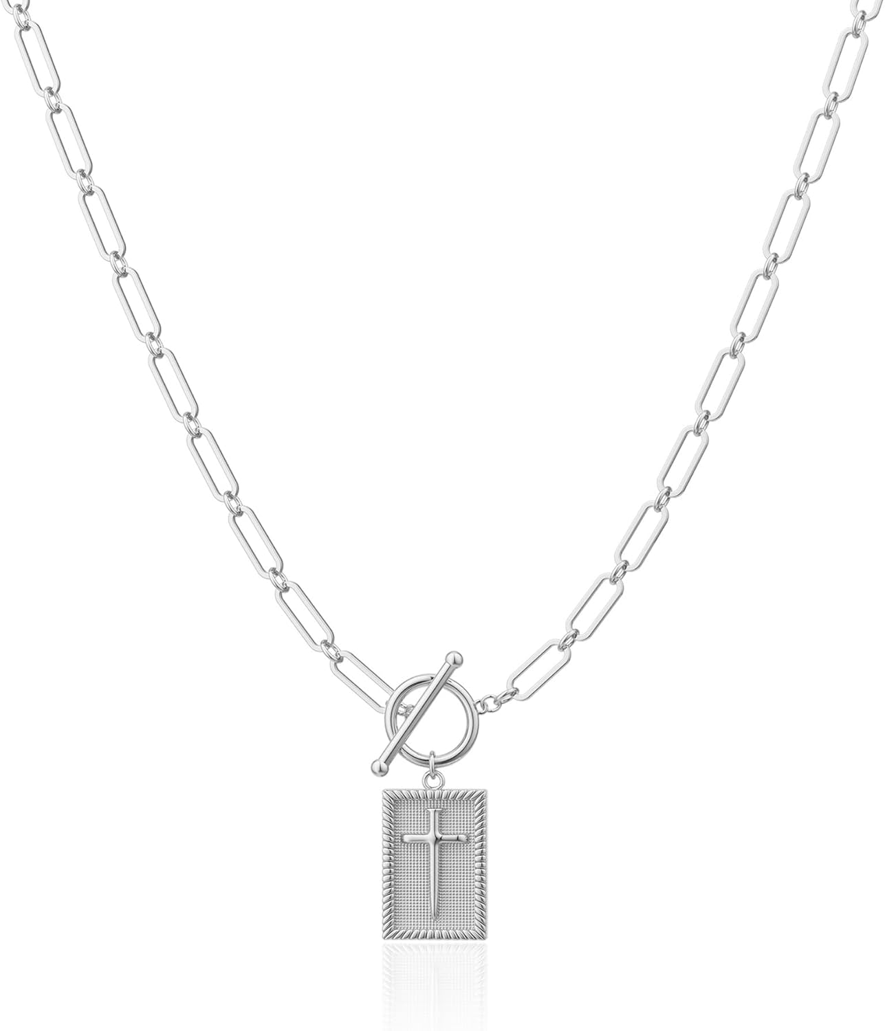 14K Gold Plated/Silver Plated Cross Necklace for Women Trendy Chunky Cross Pendant Necklace Toggle Clasp Paperclip Box Chain Charm Necklaces for Women Jewelry Gift Christian Religious Baptism - WORLD TIME VISITS