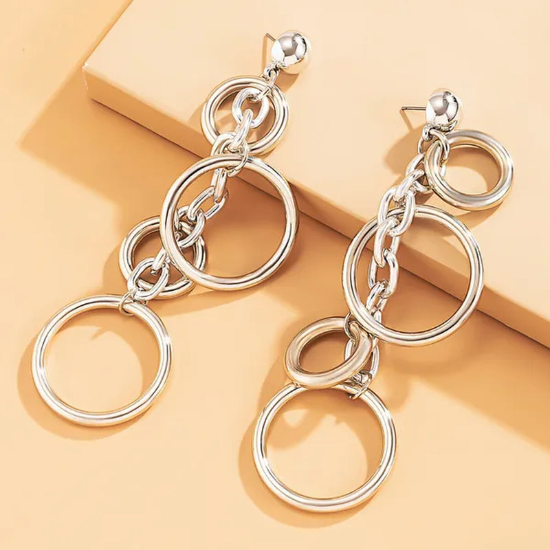Women Punk Long Big Circle Link Chain Earrings Hiphop Large Drop Earrings Fashion 2021 Earring Jewelry Gift