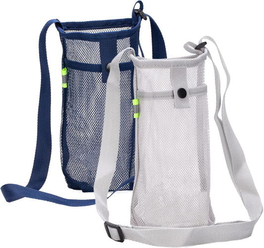 2 Pack Portable Water Bottle Bag with Adjustable Shoulder Strap - Foldable Lightweight Beach Water Bottle Sling Bag for Sports Gym Hiking Camping Walking - WORLD TIME VISITS