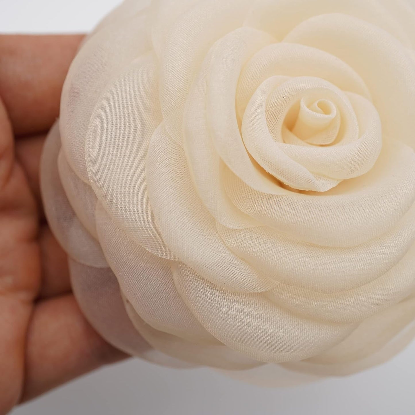 Fabric Flower Brooch Pin by  – Floral Brooch Pin, Handmade Gift Ideas, Gift for Her, Gift for Mom, Bridesmaid Gift, Valentines Day Gifts (Cream Chiffon)