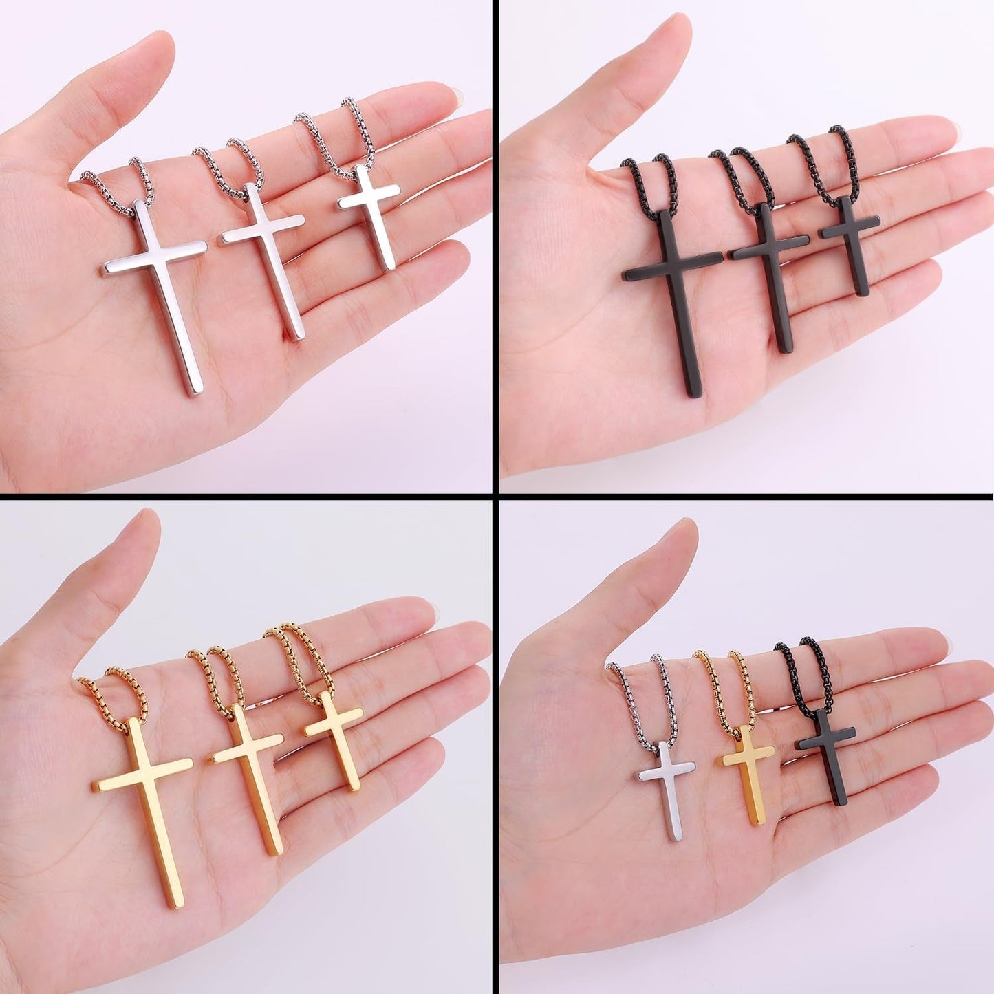 Valentines Gifts for Him - Cross Necklace for Men, Silver/Gold/Black Mens Cross Necklaces with 2.5Mm Cross Chain and Stainless Steel Cross Pendant, Box Chain 16-24 Inch, Jewelry Gift