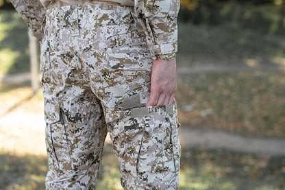 Military Uniform, Camo Long Sleeve Shirt Men & G3 Combat Pants with Knee Pads, Fishing, Hunting, Paintball, Airsoft Clothes