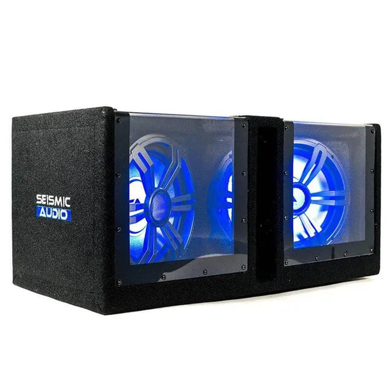 SA-PGSV10LED - Dual 10 Inch Vented 1000 Watt Car Audio Subwoofer Box with LED Lights & Plexiglass Window - WORLD TIME VISITS