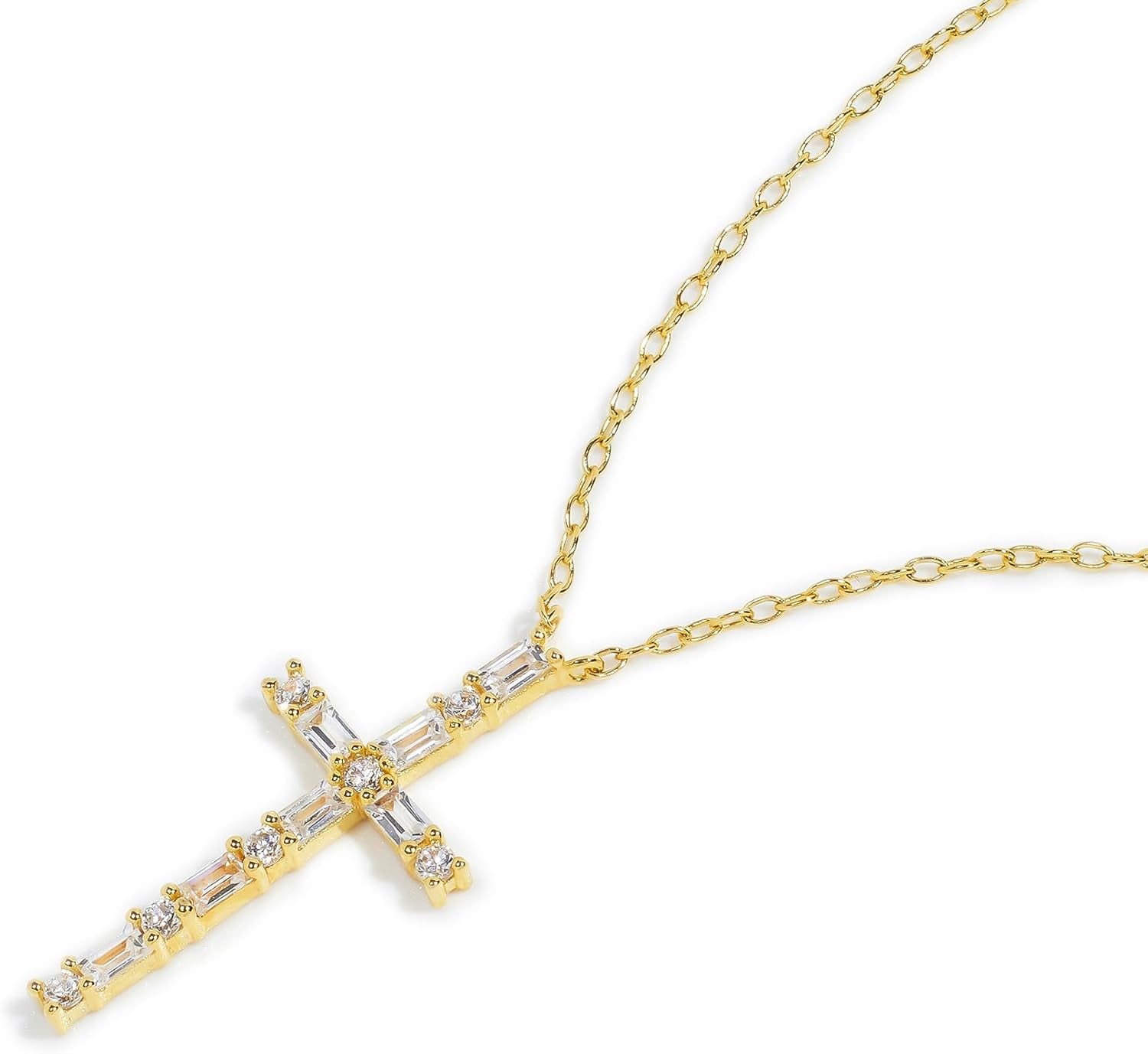 Cross Necklace for Women - 18K Yellow Gold over Sterling Silver - 0.51 CTW White Cubic Zirconia Pendant - Tarnish-Resistant Religious Gift - 18" - WORLD TIME VISITS