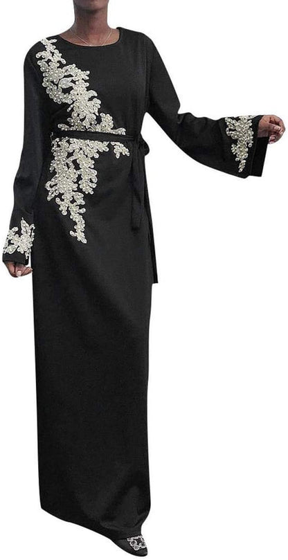Women Muslim Dress Middle East Arabian Robe Islamic Abaya Long Sleeve Rhinestones Embroidered Cardigan Dress