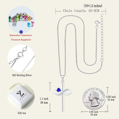 Infinity Cross Necklace Sterling Silver Crucifix Pendant Heart Birthstone Criss Jewelry for Women