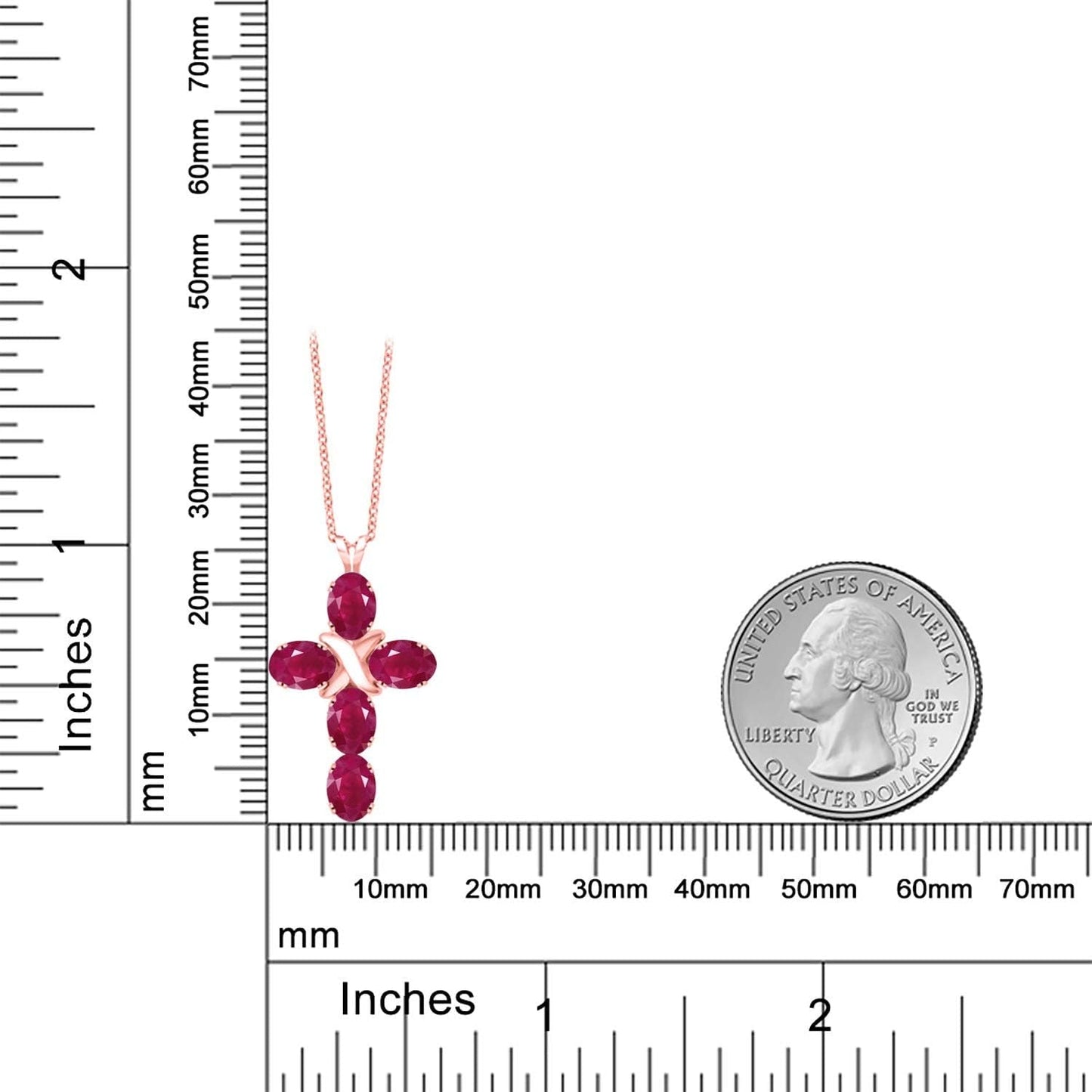 18K Rose Gold Plated Silver Red Ruby Cross Pendant Necklace for Women (3.00 Cttw, Gemstone July Birthstone, Oval 6X4MM, with 18 Inch Silver Chain) - WORLD TIME VISITS