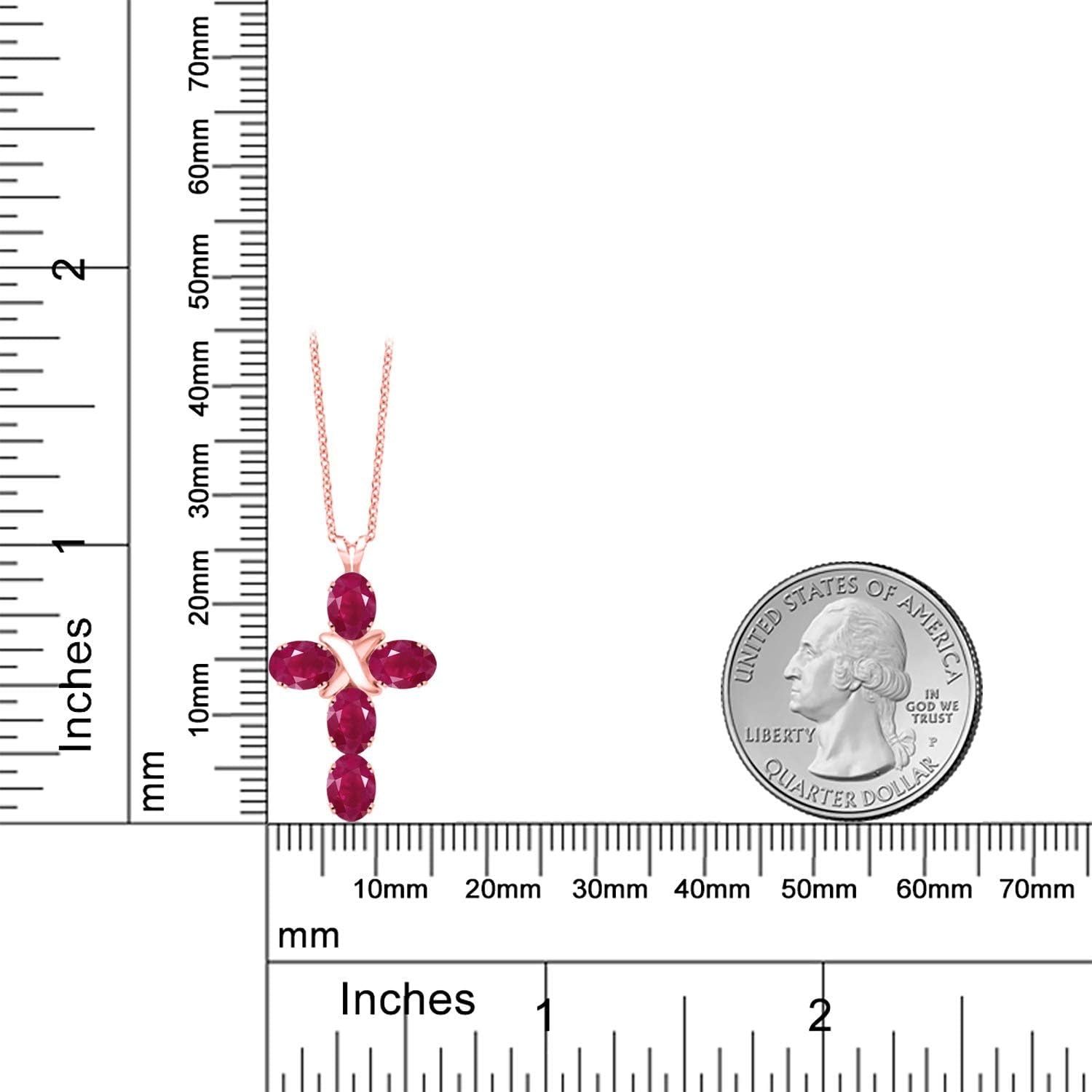18K Rose Gold Plated Silver Red Ruby Cross Pendant Necklace for Women (3.00 Cttw, Gemstone July Birthstone, Oval 6X4MM, with 18 Inch Silver Chain) - WORLD TIME VISITS