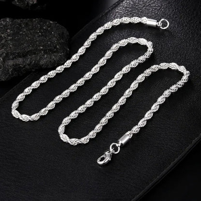 Diamond Cut 925 Sterling Silver Chain Rope Chain Italian Silver Necklace Chain for Women Men Super Shiny Durable 2MM-4MM