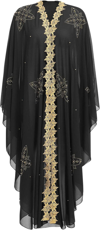 Muslim Dress for Women Loose Batwing Sleeved Hooded Beaded Embroidery Long Abaya Dress Kaftan Abayas Islamic Robe