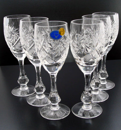 SET of 6 Russian CUT Crystal Shot/Sherry Glasses on a Long Stem 2.4 Oz Hand Made