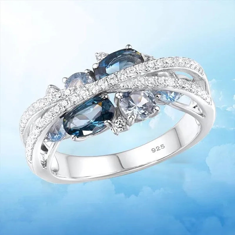 925 Sterling Silver Sparkling Blue Spinel Sapphire Diamond Ring Romantic Valentine'S Day Gift Wedding Engagement Brideal Set Party Anniversary Gift Fine Jewelry6 7 8 9 10 11 - WORLD TIME VISITS