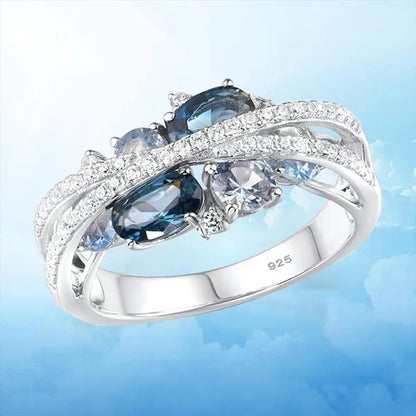 925 Sterling Silver Sparkling Blue Spinel Sapphire Diamond Ring Romantic Valentine'S Day Gift Wedding Engagement Brideal Set Party Anniversary Gift Fine Jewelry6 7 8 9 10 11