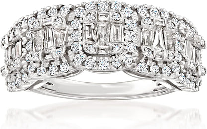 1.00 Ct. T.W. round and Baguette Diamond Ring in Sterling Silver. Size 8 - WORLD TIME VISITS