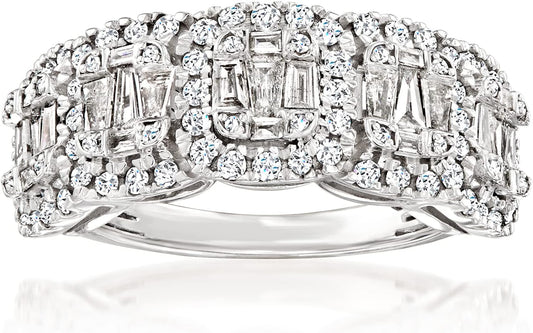 1.00 Ct. T.W. round and Baguette Diamond Ring in Sterling Silver. Size 8 - WORLD TIME VISITS