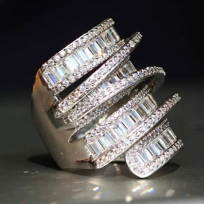 Elegant  Silver White Sapphire Natural stone Birthstone Gemstones Engagement Wedding Anniversary Bride Man Women Ring Size 6 7 8 9 10