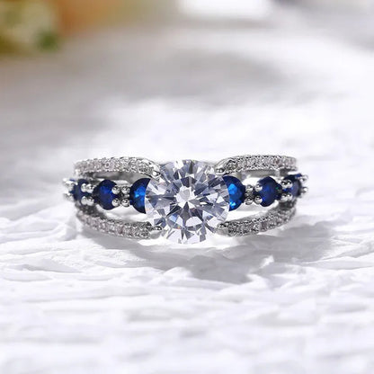 Hand Jewelry Creative Hollow Sapphire Blue Zircon Ring Women's Luxury Banquet Engagement Jewelry
