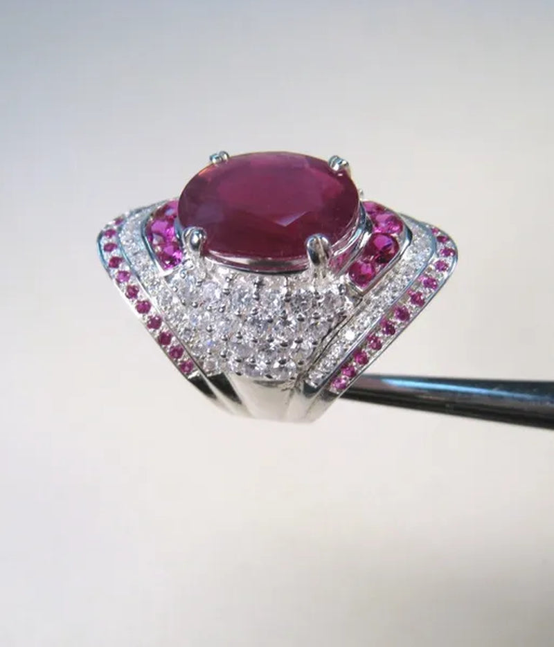 Women Ruby Gemstone 925 Silver Plated Wedding Engagement Ring Jewelry Gifts