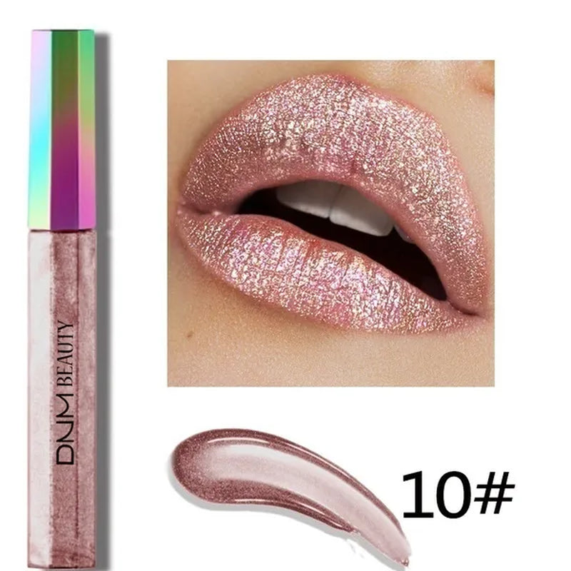 Super Girl 12 Color High-Fashion Chameleon Metal Matte Metallic Waterproof Lipgloss Liquid Lipstick Shimmer Diamond Glitter Pearl Colour Lip Gloss Lip