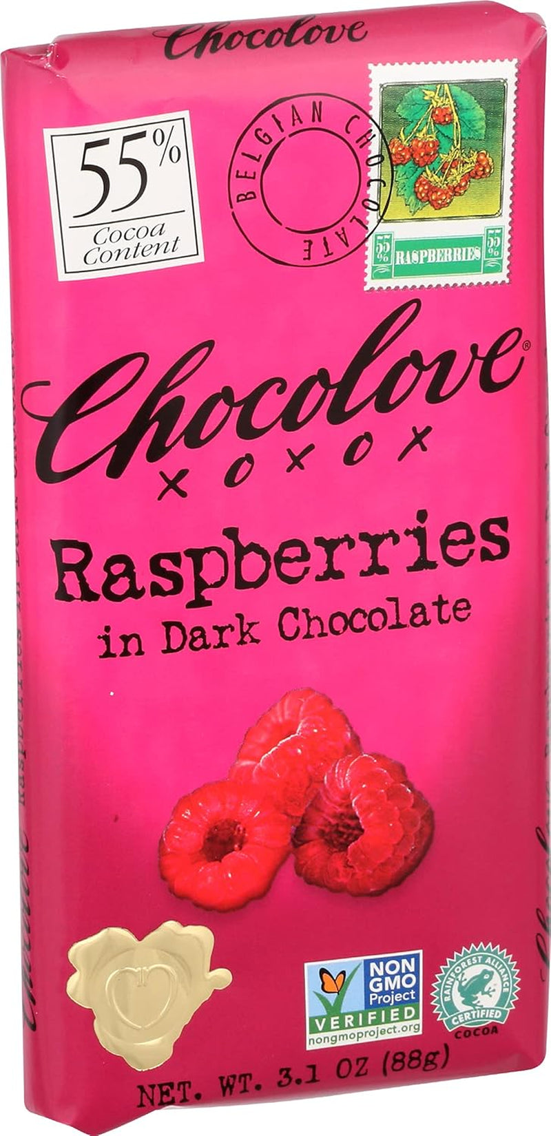 Xoxo Raspberries in Dark Chocolate Bar -- 3.1 Oz