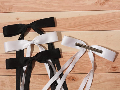 Tassel Ribbon Bowknot Hair Clips for Women - 4Pcs Barrettes with Long Tail, Solid Accessories for Girls, Claw Clips with Bow in Black and White