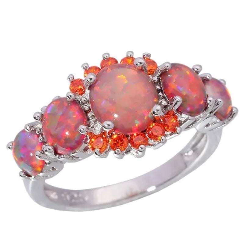 Fashion Temperament Orange Fire Opal Ruby Garnet 925 Sterling Silver Ring Wedding Banquet Ring Size 5-12