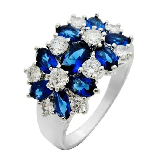 5-Color Natural 6.69CT White/Alexandrite/Sapphire/Ruby/Emerald Diamond 14K White Gold Wedding Ring Size 6-10