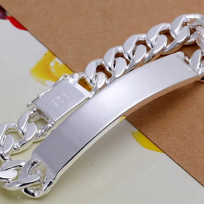 FASHION Classic Men's Silver Jewelry Bracelet 925 Silver Gold Bracelet Glossy Bracelet 10MM Italian Silver Cuban Chain Safety Clasp