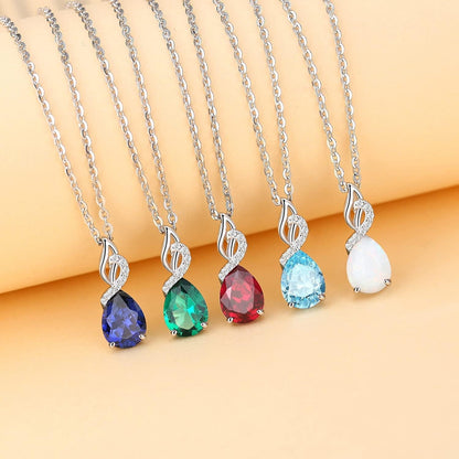 14K Solid White Gold Teardrop Pendant with Diamond Birthstone Necklace Birthday Gifts for Mom Women, Sterling Silver Chain 16" + 2" Extender