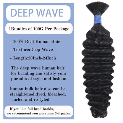 Deep Wave Bulk Human Hair for Braiding No Weft 100G (One Bundles) 100% Unprocessed Brazilian Virgin Human Hair Extensions Human Braiding Hair for Micro Braids Wet and Wavy Curly Deep Bulk 18 Inch - WORLD TIME VISITS