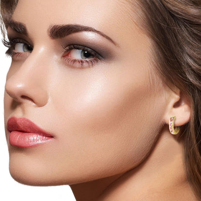 14K Solid Yellow Gold Hoop Huggie Earrings with 1.3 CTW Natural Pink Sapphire