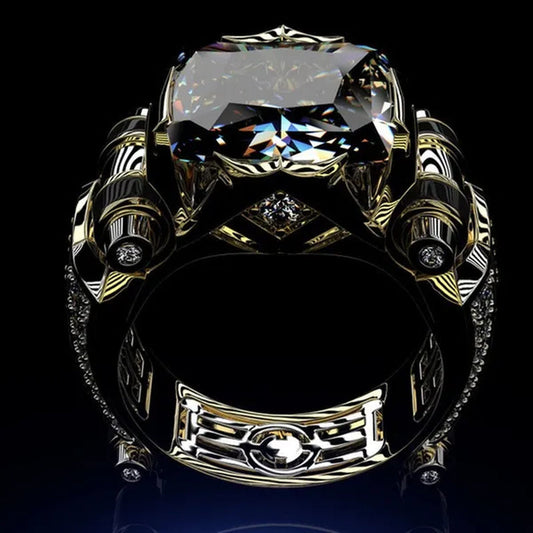 Fashion Classic Gold Plated Men Multi-Element Classic Black Cubic Zirconia Party Men'S Ring - WORLD TIME VISITS
