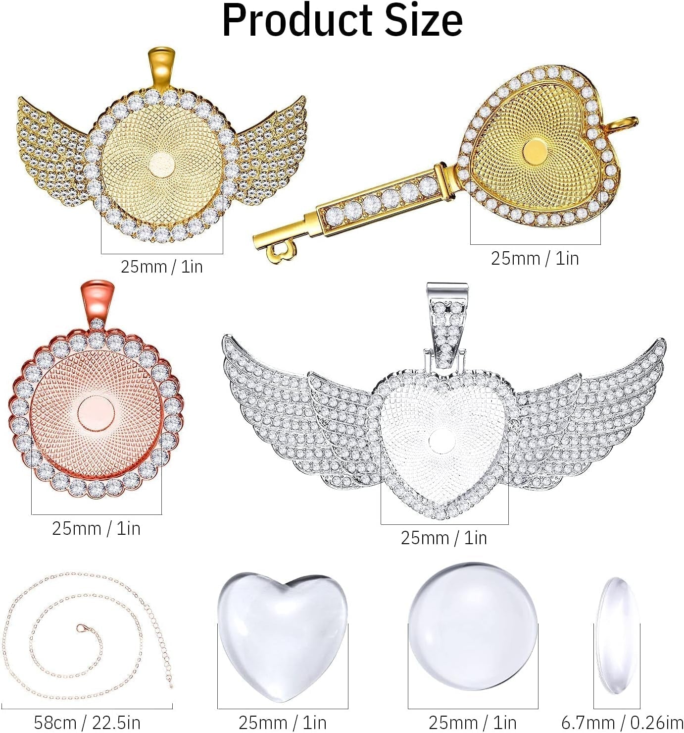 36 Pieces 25Mm Rhinestone Pendant Set, 12 Pieces 3 Shape Rhinestone Wing Bezel Pendant Tray 12 Piece Clear Glass Cabochons 12 Lobster Clasp Link Necklace Chain for DIY Jewelry Craft - WORLD TIME VISITS