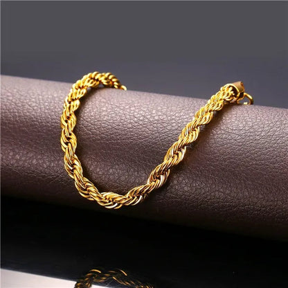 Cool Men Rope Chain Bracelet 6MM 8.3 Inches - 3 Colors Black, Silver, Gold