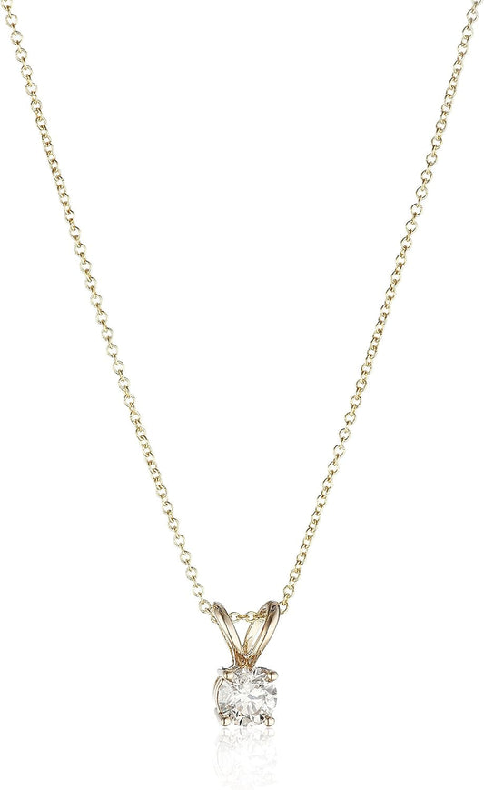 14K Gold Adjustable Prong Set Round-Cut Diamond Pendant , (Previously Amazon Collection)