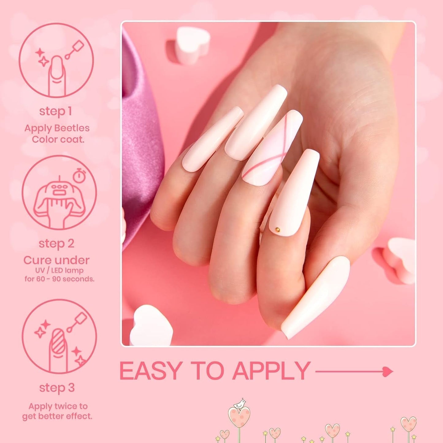 Beetles Gel Nail Polish, 6 Colors Nude Pink Rose Red Milky White Gel Polish, Sweetheart Candies Collection Soak off UV LED Nail Lamp Light Nails Spring Summer Gel Nail Gift for Women