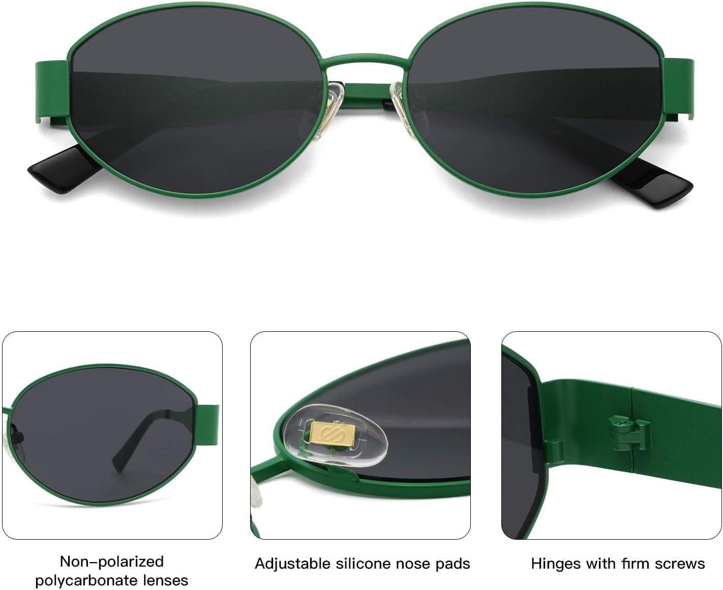 Retro Oval Sunglasses for Women Trendy Sun Glasses Classic Shades UV400 Protection SJ1217 Green/Grey Lens