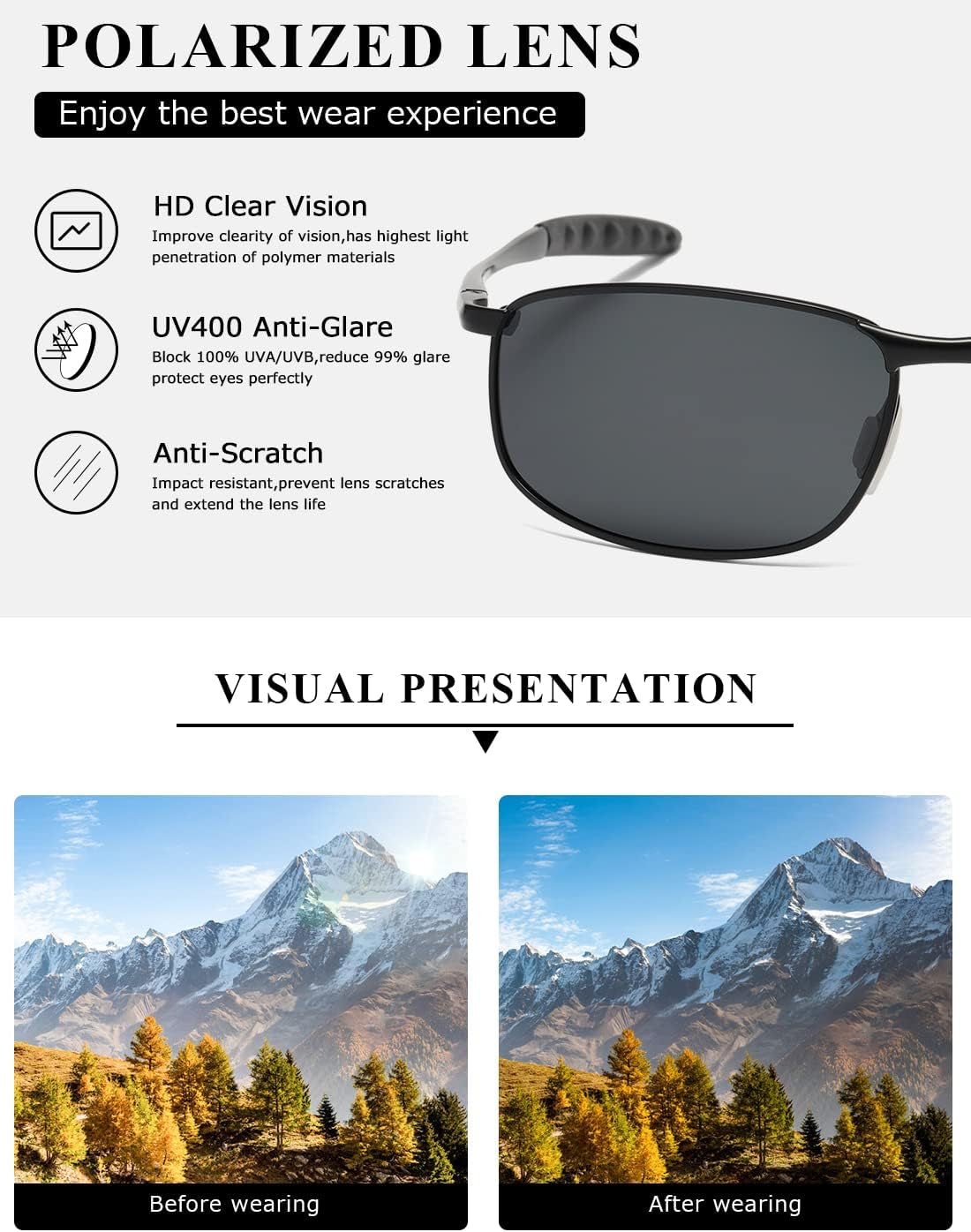Polarized Sunglasses for Men Rectangle Metal Frame Retro Sun Glasses AE0395