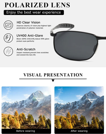 Polarized Sunglasses for Men Rectangle Metal Frame Retro Sun Glasses AE0395