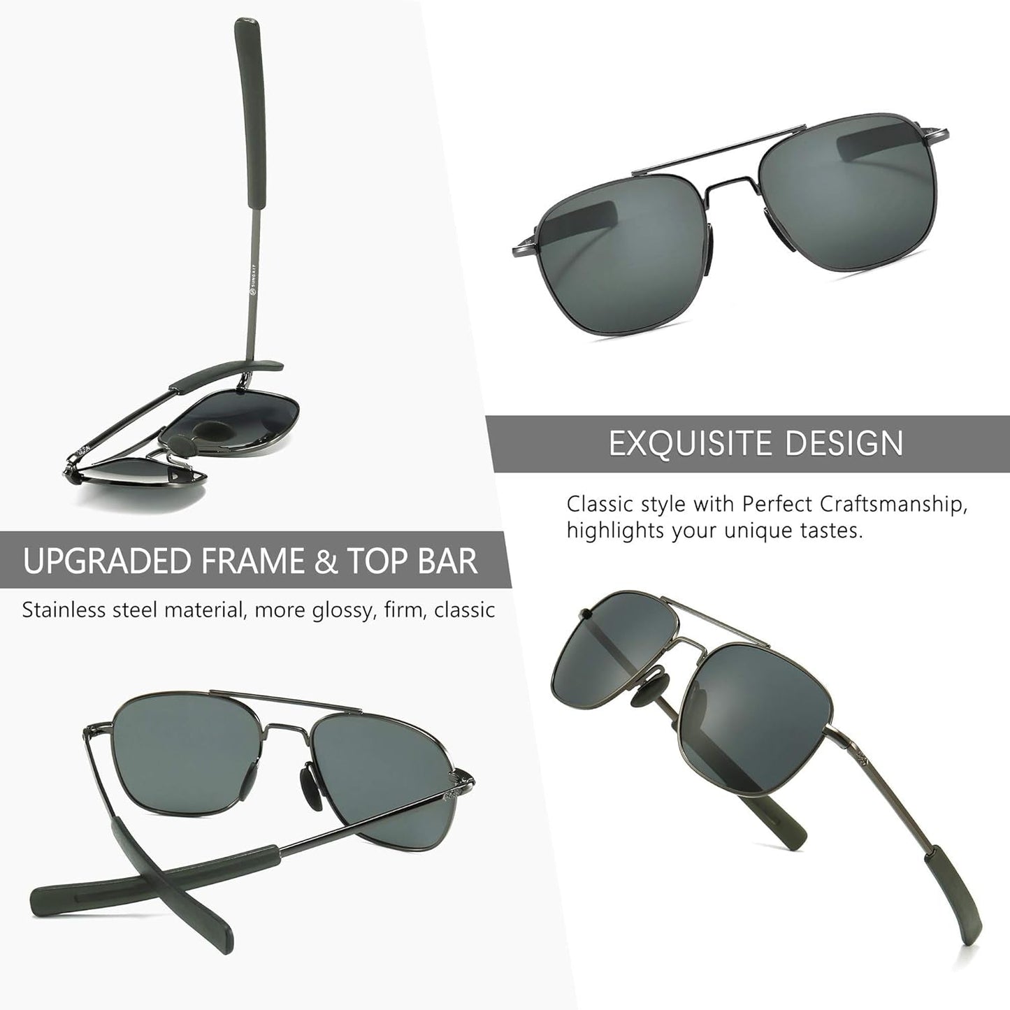 Men'S Military Style Polarized Pilot Aviator Sunglasses Bayonet Temples