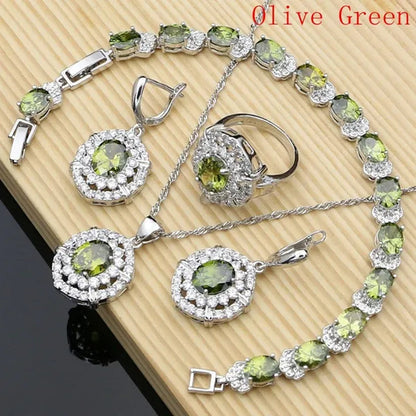 Work & Leisure Style 925 Silver Jewelry Sets Sapphire Garnet Emerald Ruby Topaz Wedding Jewelry Set for Women