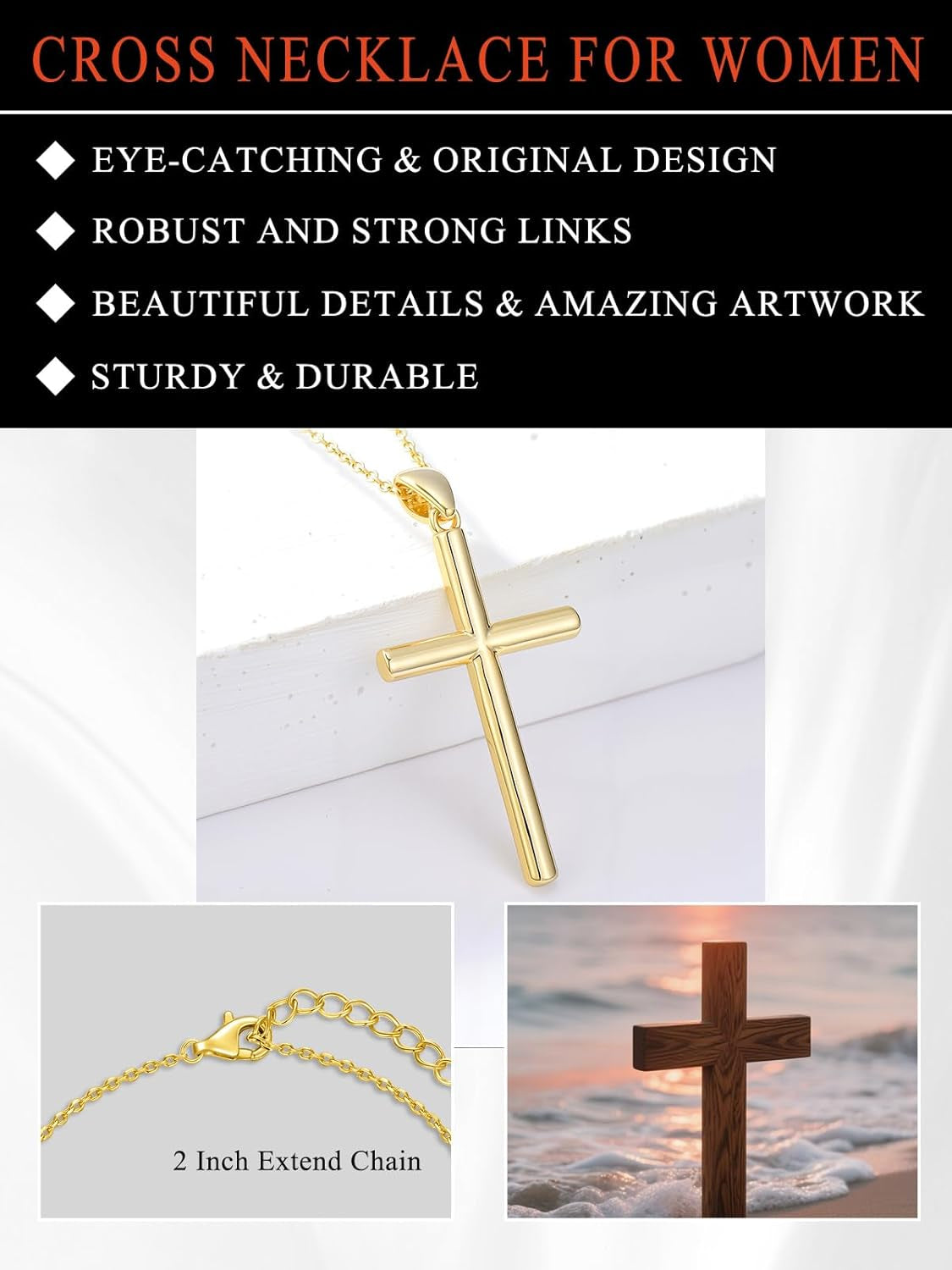 18K Gold Cross Pendant for Women Gold Cross Necklace 18K Gold Jewelry Religious Gift