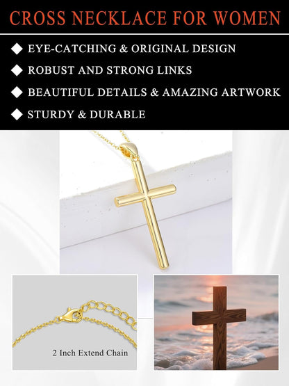 18K Gold Cross Pendant for Women Gold Cross Necklace 18K Gold Jewelry Religious Gift