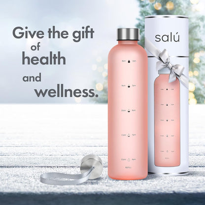 32 Oz Tritan/Bpa-Free Water Bottle W/Time Marker, Pink, Motivational Measurements W/Time & Volume, Frosted Plastic, EXTRA Lid for Gym, Sports, Travel, Fitness, or Work