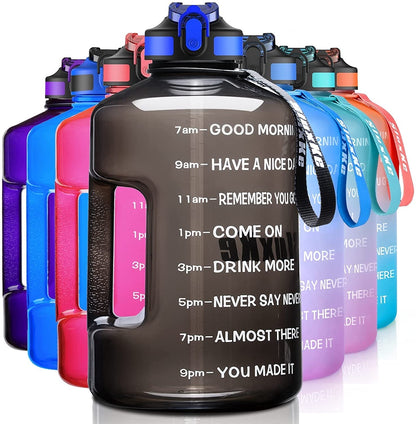 1 Gallon Motivational Sports Water Bottle with Time Marker, BPA Free 128Oz Leak Proof Jug, Black, Plastic, 128 Ounces, Fitness, Sports, Outdoor Activities - WORLD TIME VISITS