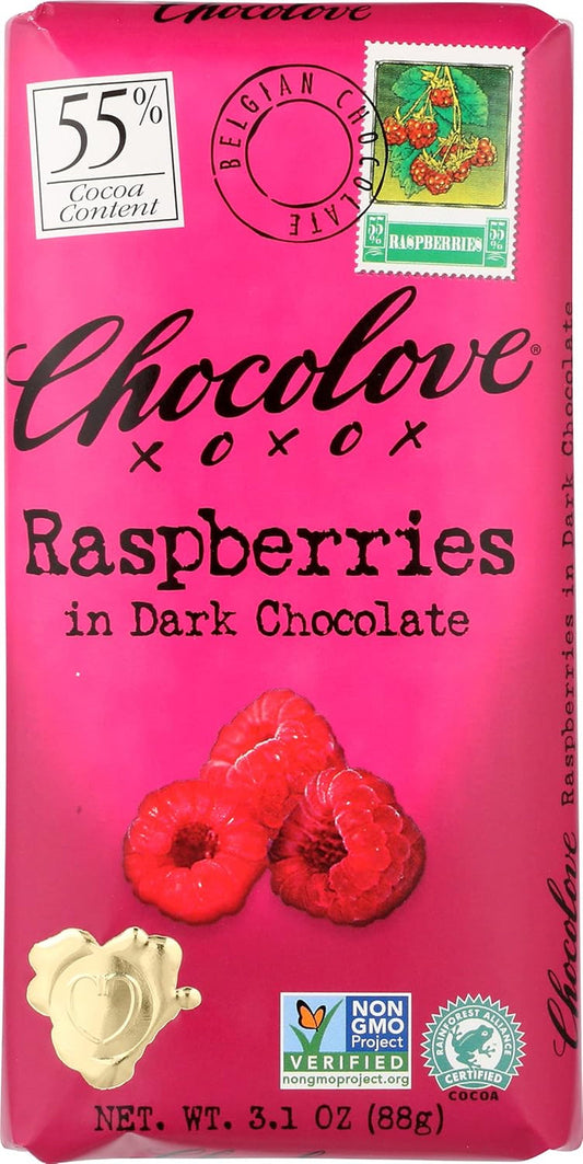 Xoxo Raspberries in Dark Chocolate Bar -- 3.1 Oz