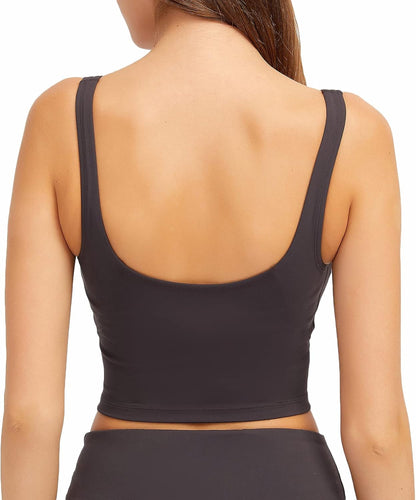 Women Sports Bra Longline Crop Tank Top Padded Workout Running Yoga