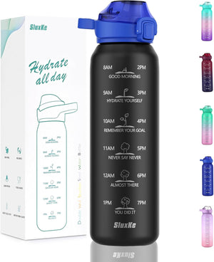 316 Stainless Steel Water Bottles 32Oz with Time Marker, 1000Ml Vacuum Insulated Bottle with Handle BPA Free, 1L Metal Water Flask Jug Great for Outdoor Working Camping BLACK
