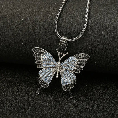 Colorful butterfly pendant necklace set with diamond alloy, snake chain, hip hop necklace for men and women